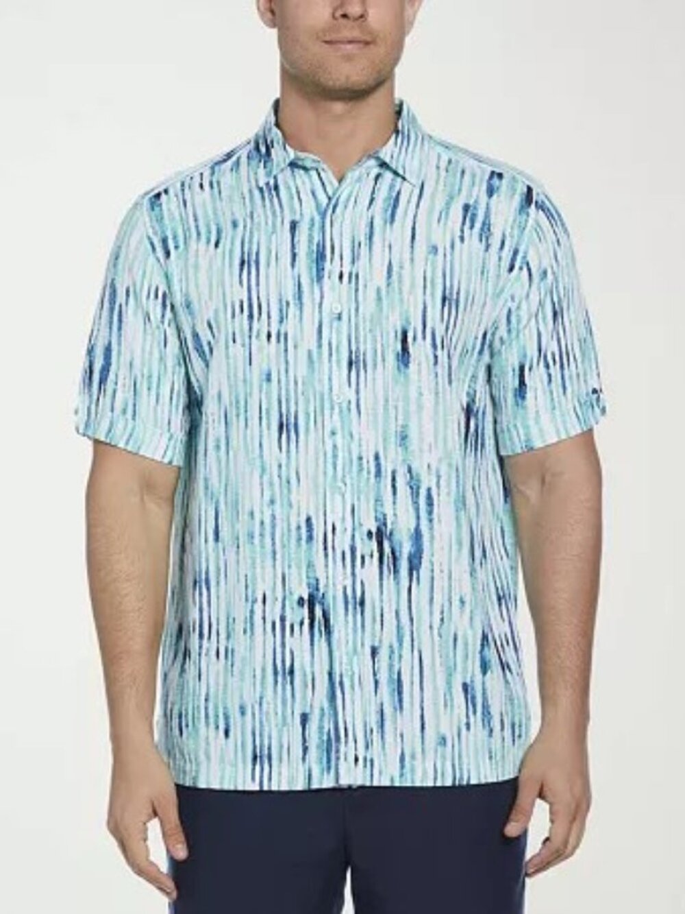 Cubavera Men's Watercolor Stripe Print Short Sleeve Shirt in Bayou Blue. NWT